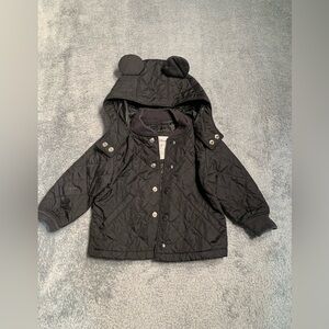 Baby gap Disney Black Quilted Jacket with Mickey Mouse Ears hood 12-18 months